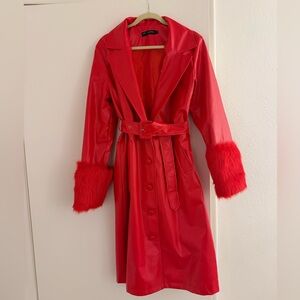 Red leather jacket with faux fur cuffs